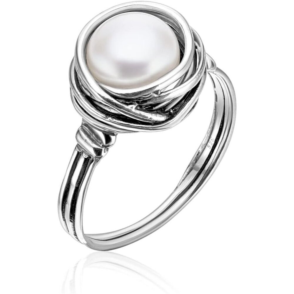 🆕 Women White Fresh Water Pearl Wire Wrap Vintage Design Lead Handcrafted Ring